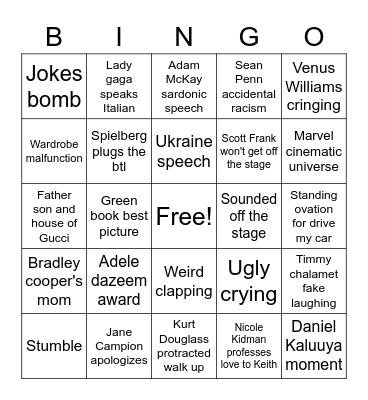 Oscars 2022 Bingo Card
