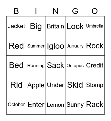 Short Phonics Bingo Card