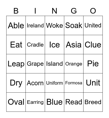 Long Vowel Phonics Bingo Card