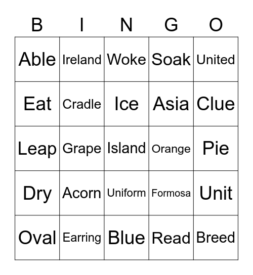 Long Vowel Phonics Bingo Card