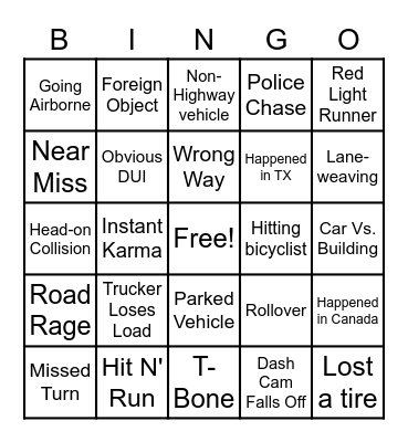 DASHCAM BINGO Card