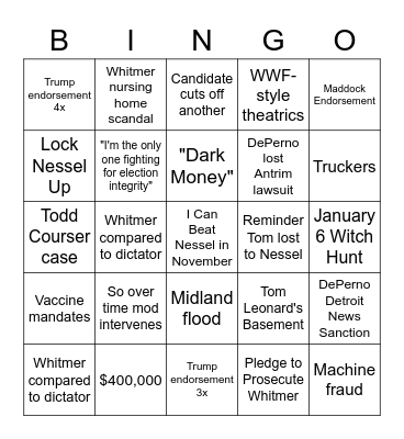 AG Debate Bingo Card
