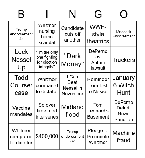 AG Debate Bingo Card