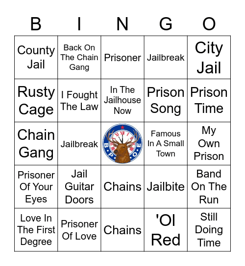 Going To Jail Bingo Card