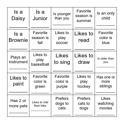 Get To Know You Bingo Card