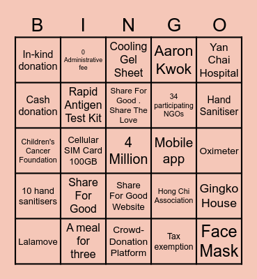 Shared for Good Bingo Card