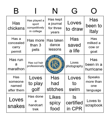 Relief Society Bingo Card