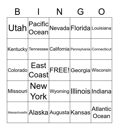 United States Trivia Bingo Card
