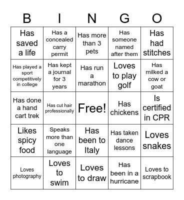 Relief Society Bingo Card