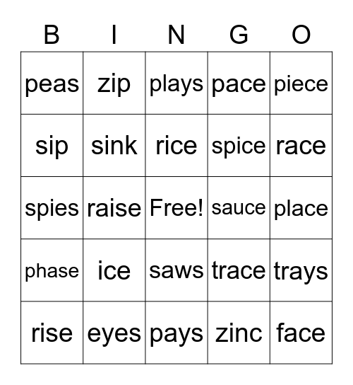 Minimal Pairs / s / & / z / Bingo Card