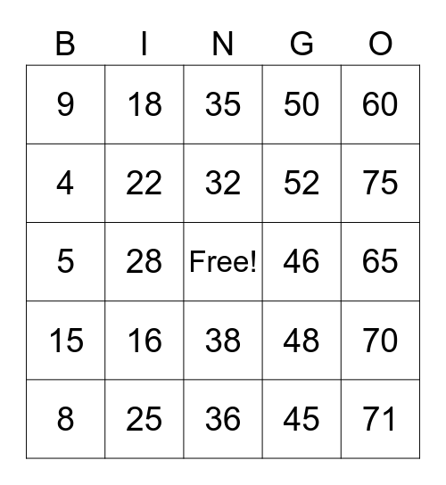 L Bingo Card