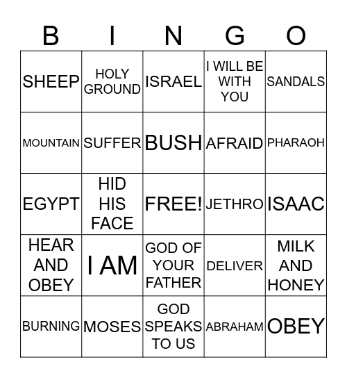 Moses and the burning bush Bingo Card