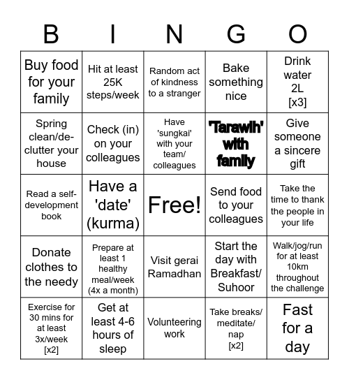 Ramadhan Bingo Card