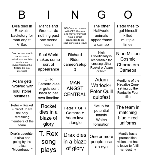 Guardians of the Galaxy Vol. 3 Bingo Card