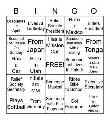 FAMILY HOME EVENING Bingo Card
