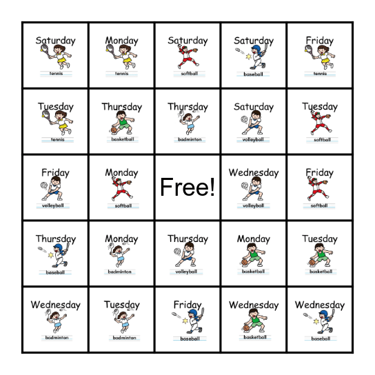 When does Matthew play this sport? Bingo Card