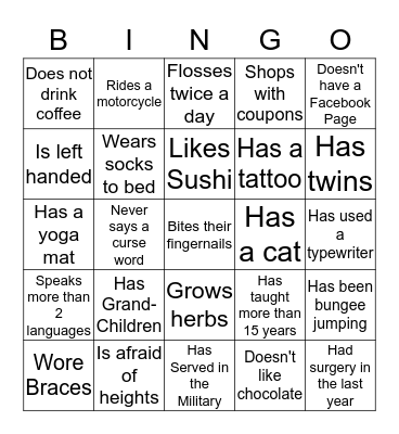 FIND SOMEONE WHO................ Bingo Card