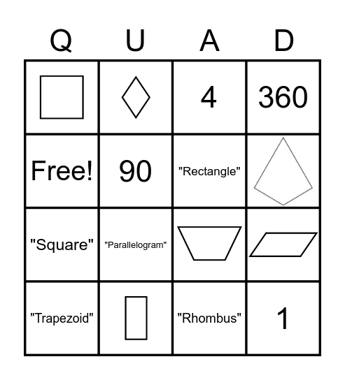 Identifying Quadrilaterals! Bingo Card