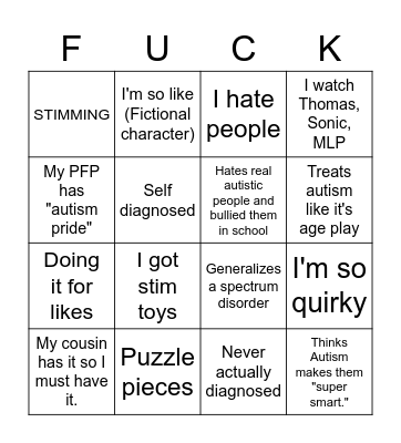 Faking Autism™ Bingo t Bingo Card