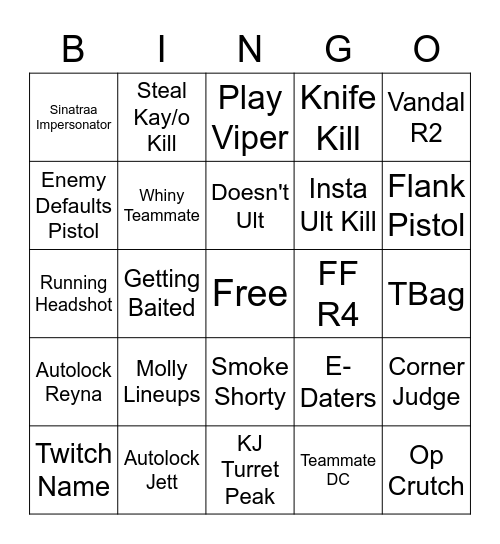 Unrated Warrior Bingo Card