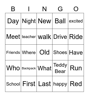 First day at School Bingo Card