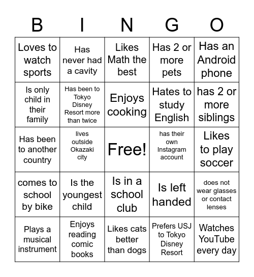 Get To Know You Bingo Card