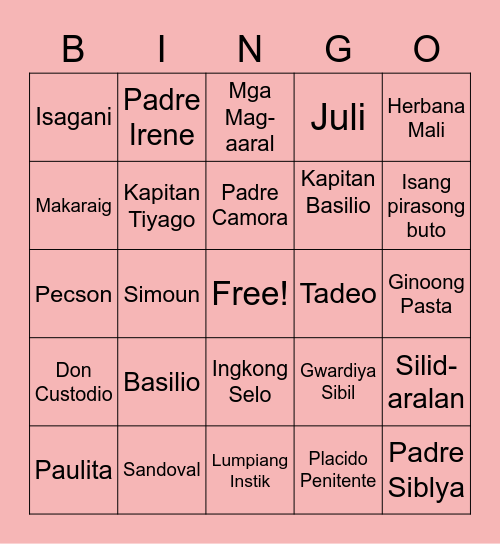 El filibusterismo Bingo Card