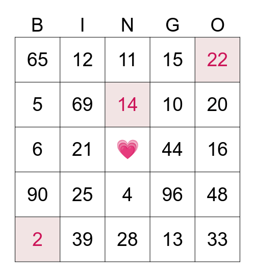 First V-Date Bingo Card