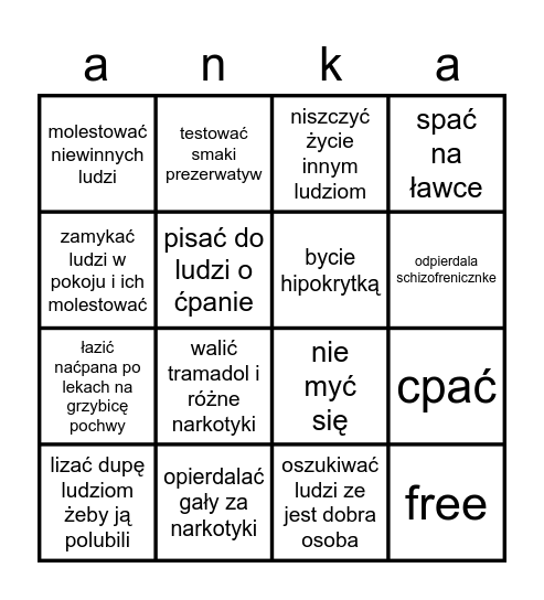 co dzisiaj będzie robić Ania Lipiec Bingo Card