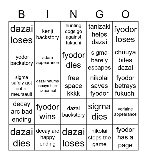 BSD Bingo Card