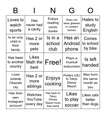 Fins Someone Who Bingo Card