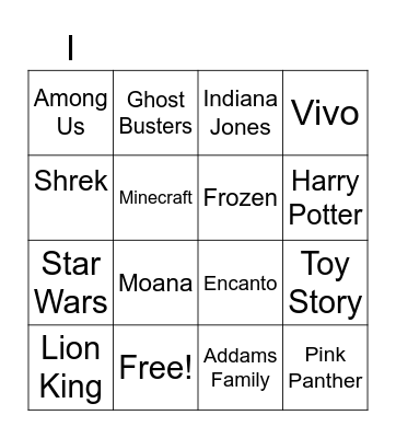 Theme Song Bingo Card