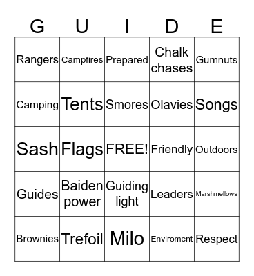 Guiding  Bingo Card