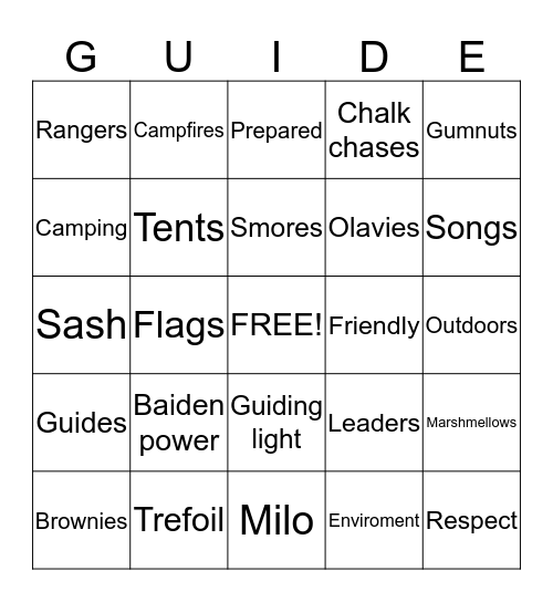 Guiding  Bingo Card