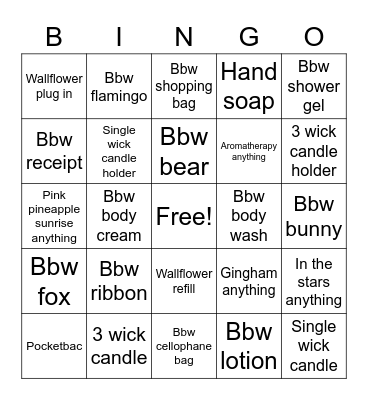 BBW BINGO Card