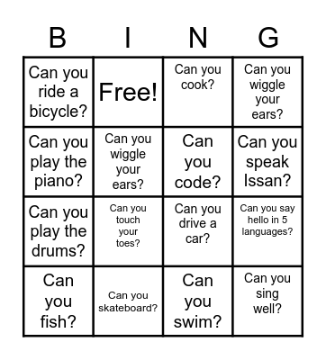 Can OR Can't? Bingo Card