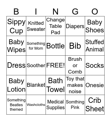 Baby Shower Bingo Card