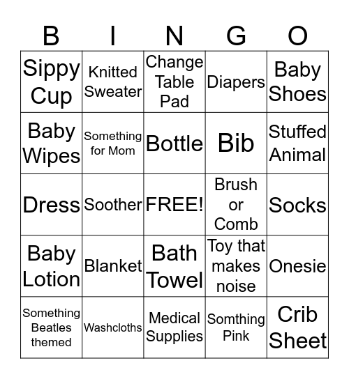 Baby Shower Bingo Card