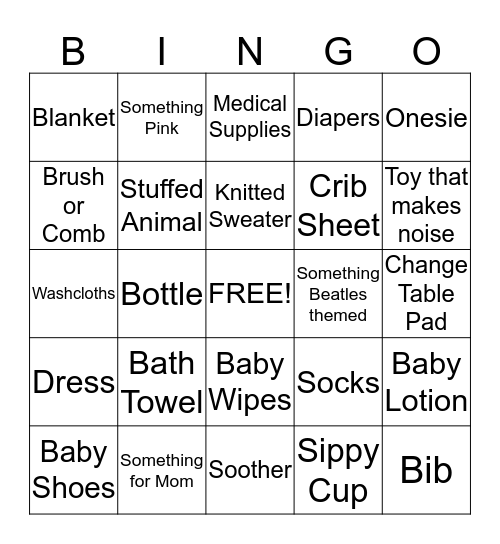 Baby Shower Bingo Card