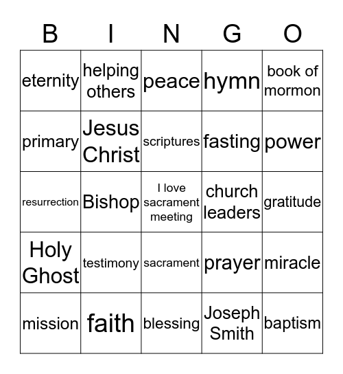 Sacrament Bingo Card