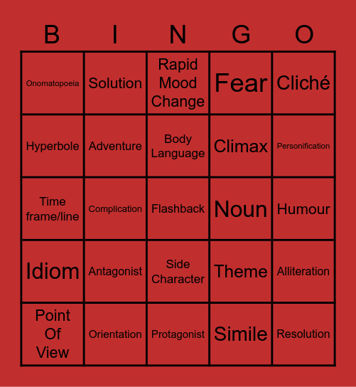 NARRATIVE FEATURES Bingo Card