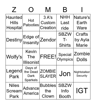 SBZW Vendor Bingo Card