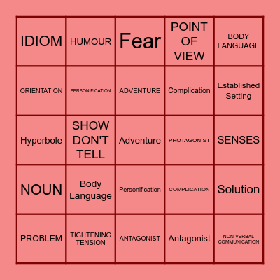 NARRATIVE FEATURES Bingo Card