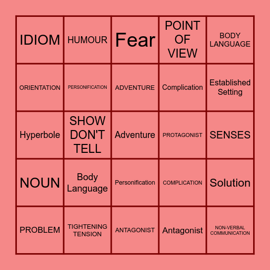 NARRATIVE FEATURES Bingo Card
