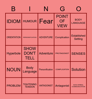 NARRATIVE FEATURES Bingo Card