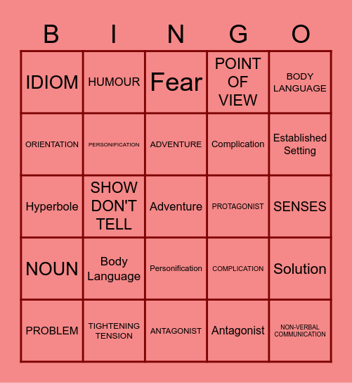 NARRATIVE FEATURES Bingo Card