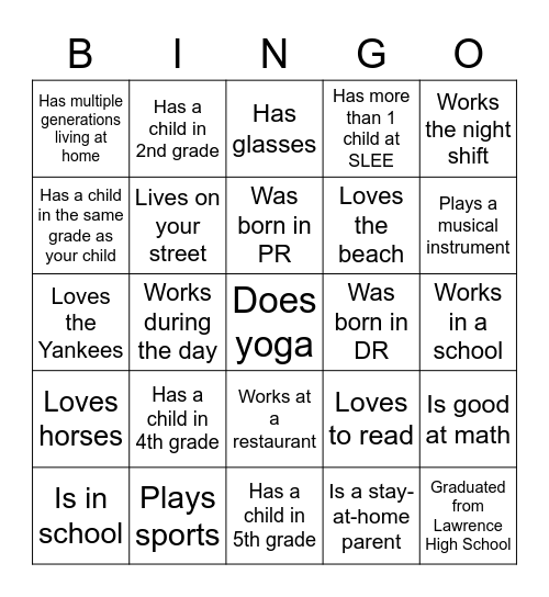 Get to Know Other Families!! Bingo Card