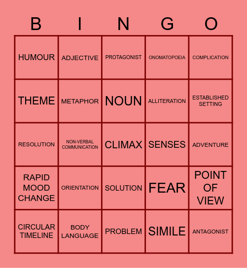 NARRATIVE FEATURES Bingo Card