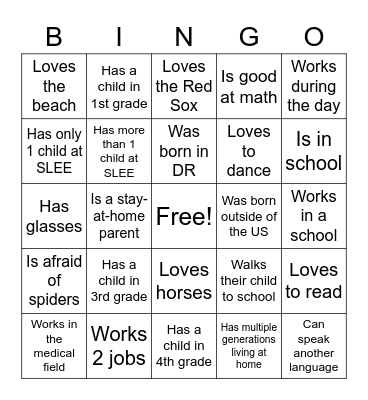Family Bingo Card