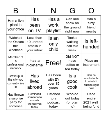 Careers COE Bingo Card